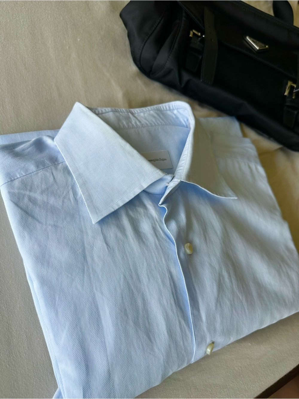 Zegna Light Blue Men's Dress Shirt with Point Collar 100% Cotton